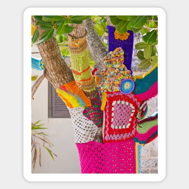 Yarn-bombed tree Sticker by fparisi753